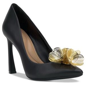 INC International Concepts Black Heels with Gold Floral Accent